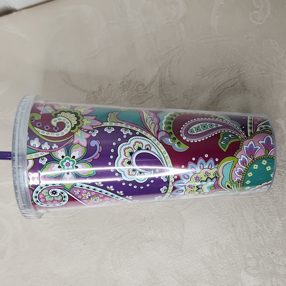 Vera Bradley 20oz purple teal paisley print tumbler with straw - Picture 2 of 7